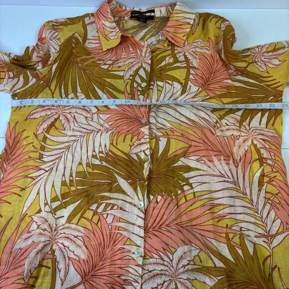 Tahari 100% Linen Yellow, Green, Cream Tropical Leaf Print Shirt Size XL X0479 - Picture 6 of 9